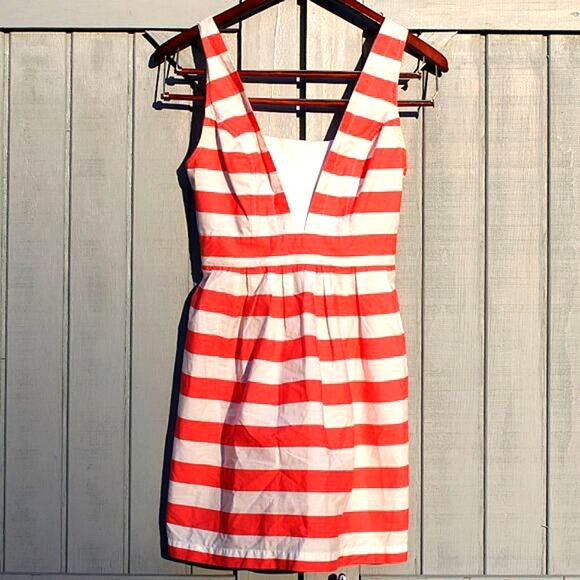 Red Camel Striped Cotton Sundress M | Pink & White Sleeveless V-Neck - Picture 1 of 5